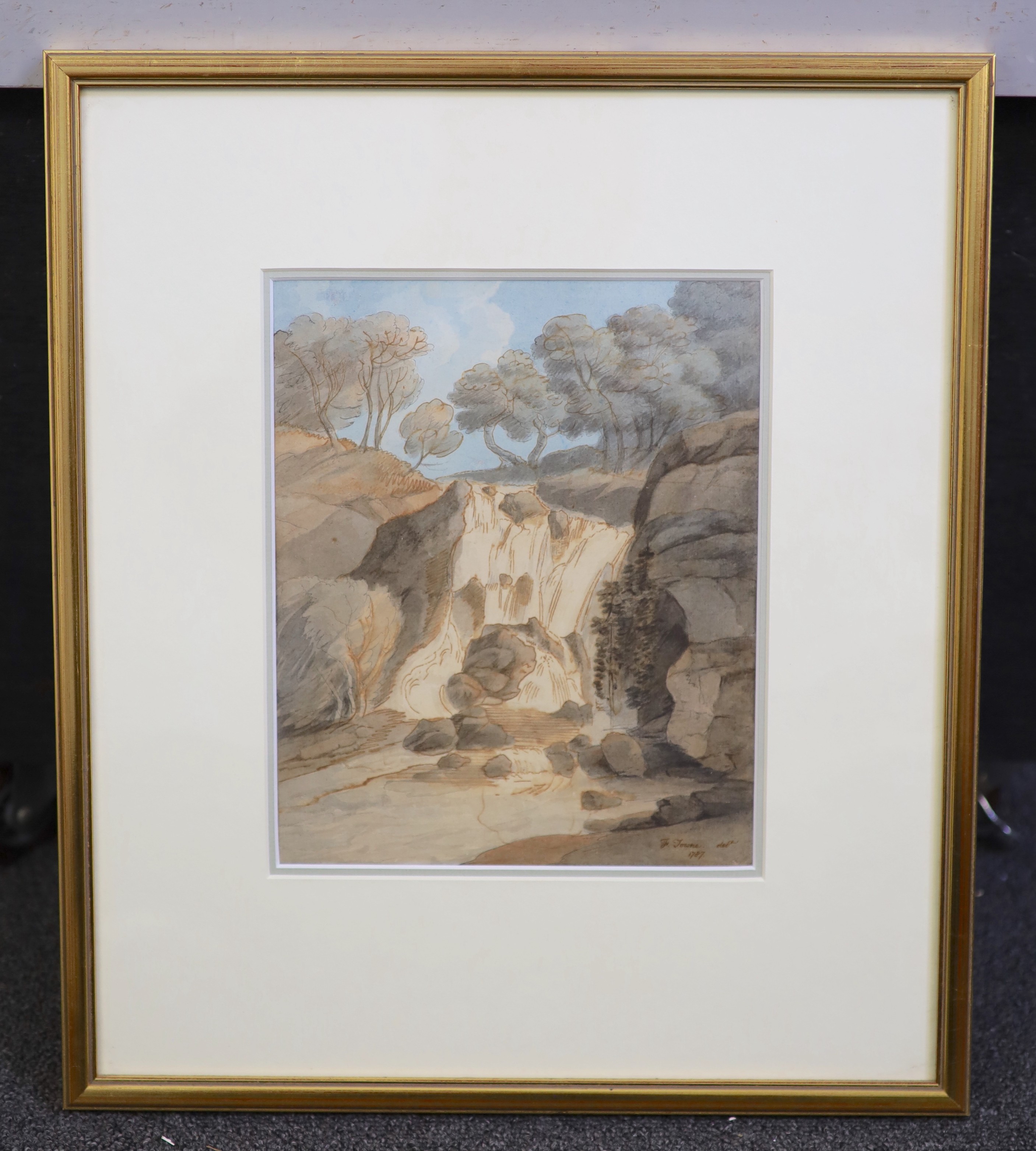 Francis Towne (British, 1740-1816), 'Waterfall at Chudley Rock', watercolour and ink, 22.5 x 18cm